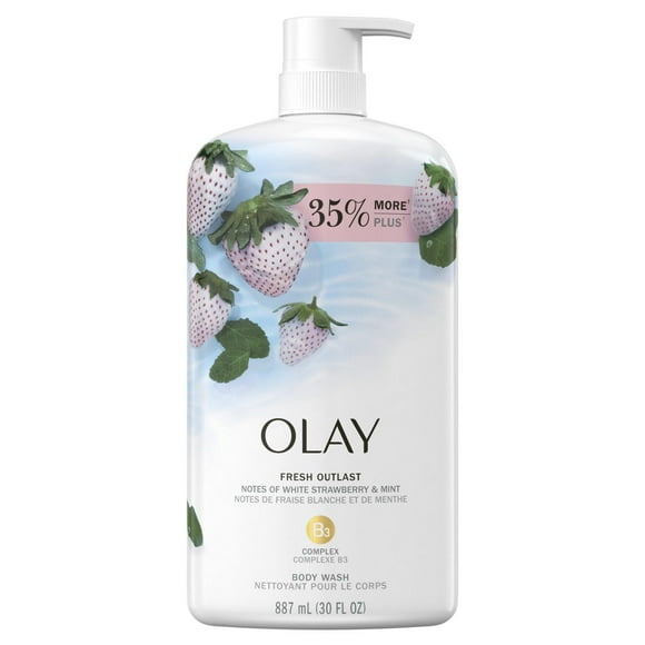 Olay Fresh Outlast Body Wash, Notes of White Strawberry & Mint, 887 mL