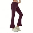 thumbnail image 3 of Bloomae Stretchy Jeans for Women High Waist Flare Jeggings Leggings with Back Pockets Loose Wide Leg Tummy Control Bootcut Bell Bottom Faux Denim Pants Purple L, 3 of 10