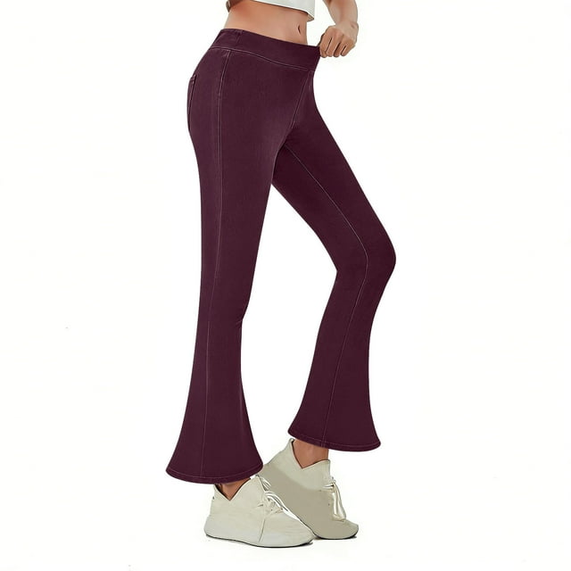 HongQid Women's Tummy Control Bell Bottom Jeans High Waisted Wide Leg Flare Pants Jeggings with Pockets