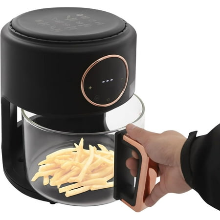 Glass Air Fryer 3.81QT with 360° View, 1200W Touchscreen & 8 Presets, Borosilicate Glass Pot for Healthy Frying, Family Kitchens, Restaurants (Black)