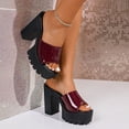 thumbnail image 5 of Xdegoge Flatform Sandals for Women Open Toe Chunky Block Heel Slip On Mules Glossy Patent Finish Treaded Sole Dressy Evening Party Footwear, 5 of 9
