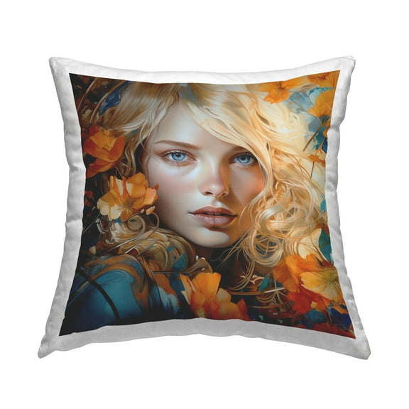 Stupell Industries Girl with Orange Foliage Decorative Printed Throw Pillow Design by RB