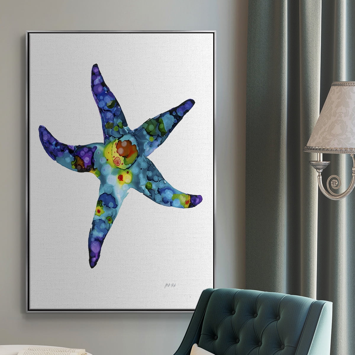 Sea Star Framed Premium Gallery Wrapped Canvas - Ready to Hang - 27 x 41 - Silver Floating Frame