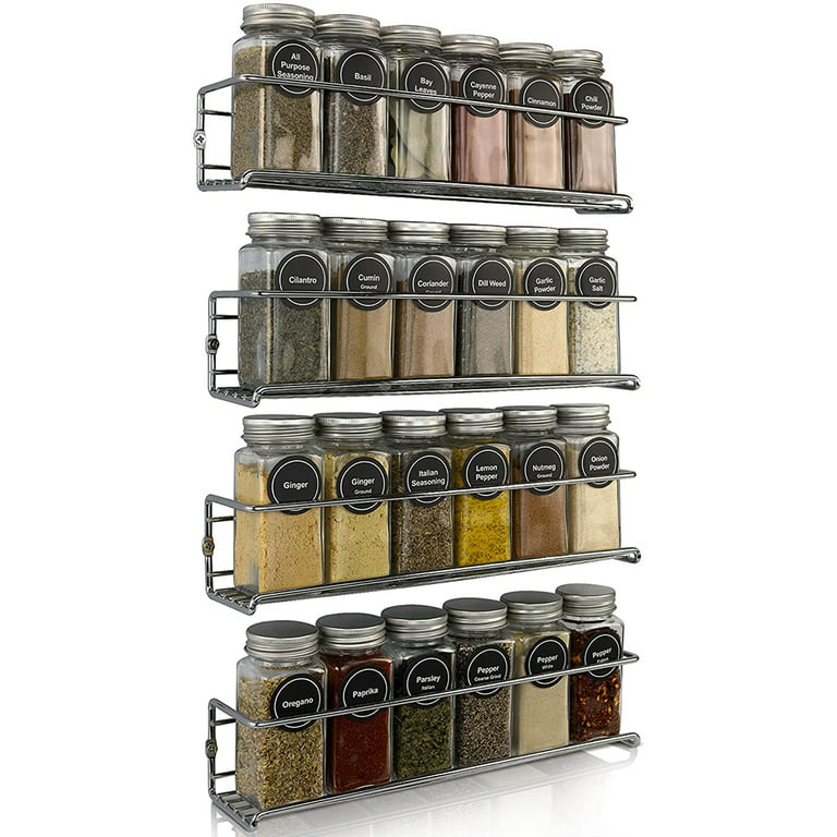 Wall Spice Rack With 4 Spice Jars Handmade of Olive Wood/ Spice