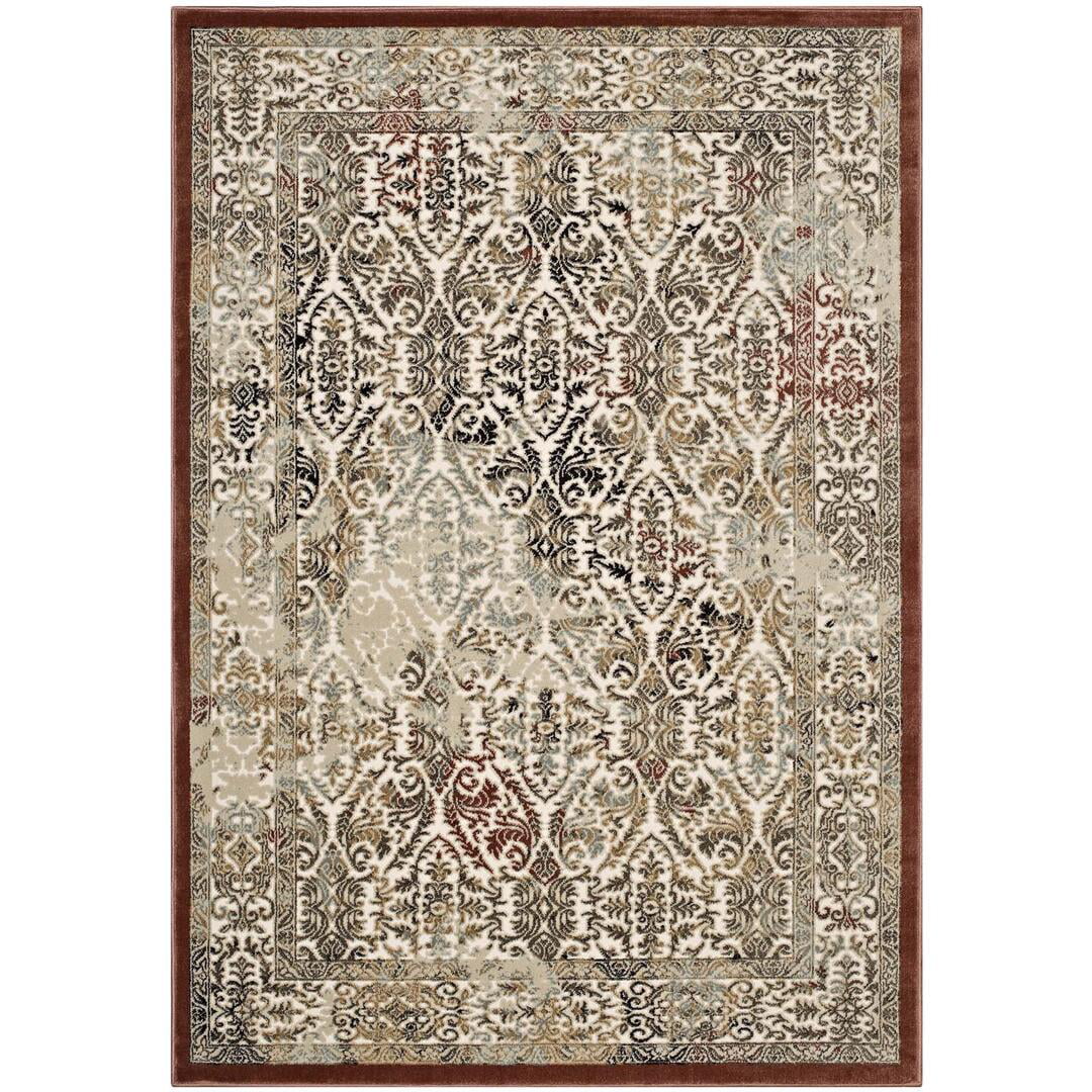 Modway Margarida Distressed Vintage Turkish 5x8 Area Rug in Blue and Cream