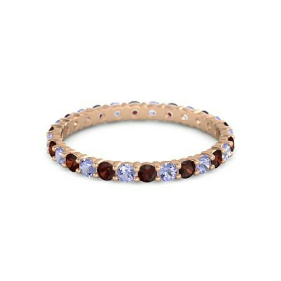 Round Eternity Band Garnet Tanzanite 925 Sterling Silver Rose Plated Ring