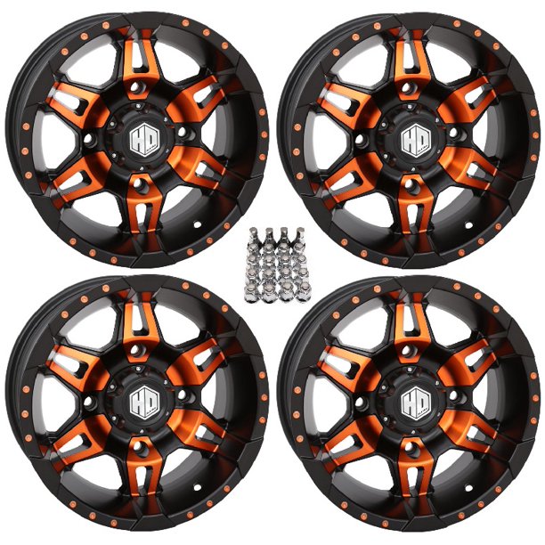 STI HD7 ATV Wheels/Rims Orange/Black 14" Sportsman RZR Ranger Walmart