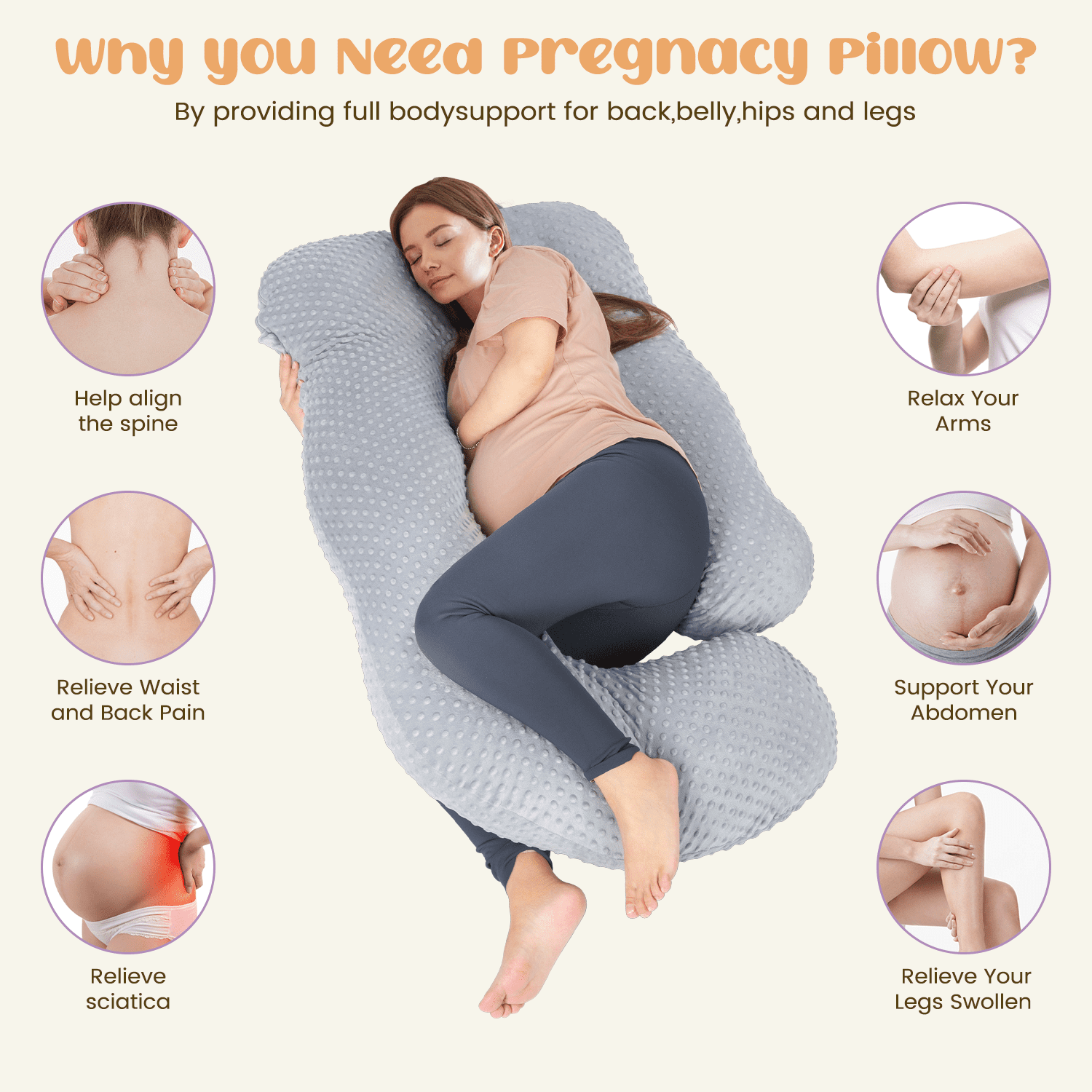 Cshidworld U-Shaped Ergonomic Full Body Pregnancy Pillow for Side Sleeper, Gray