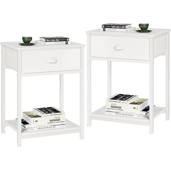 Nightstands Set of 2, Night Stand with Fabric Drawer and Storage Shelf, Retro Bedside Sofa Tables for Small Place, End Side Tables Living Room Bedroom