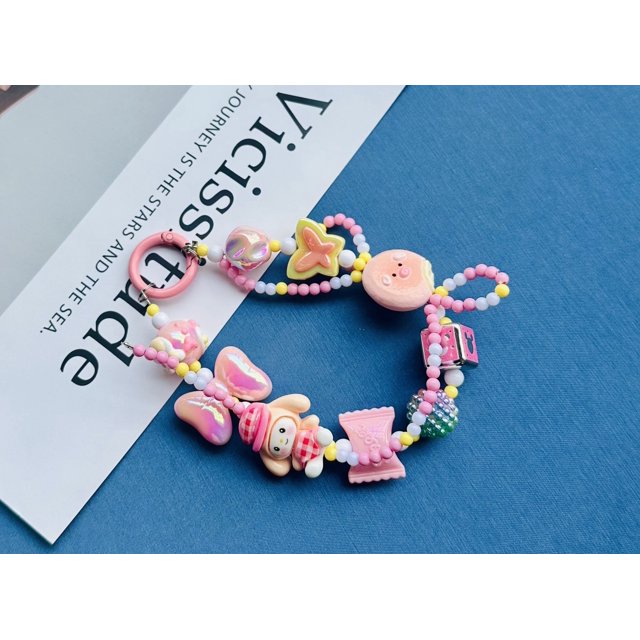 Cadena para teléfono móvil con cuentas pintadas a mano, cadena para teléfono móvil con cuentas de arroz pequeñas de Sanrio, cadena para bolso con llavero de cuentas, al