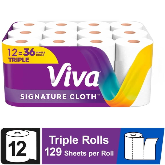 Viva Signature Cloth Paper Towels, 12 Triple Rolls, 129 Sheets per Roll