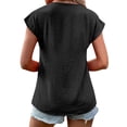 thumbnail image 5 of HUBERY Women Button Up V Neck Short Sleeve Pleated Solid Color Top, 5 of 7