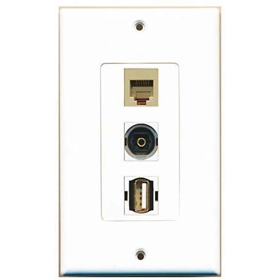 RiteAV - 1 Port USB A-A and 1 Port Phone RJ11 RJ12 Beige and 1 Port Toslink Decorative Wall Plate Decorative