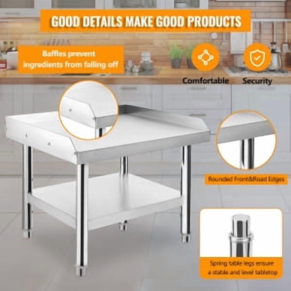 Stainless Steel Prep Table,24x24x24 Inches,with Backsplash, Adjustable Legs and Bottom Undershelf,Heavy-Duty Grill Stand Table for Outdoor Use Restaurants Hotels Workshops Kitchens Gardens Garages