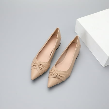 

Women‘s Twist Knot Block Low Heels Pointed Toe Soft Sole Solid Color Slip On Shoes Versatile Elegant Flat Shoes