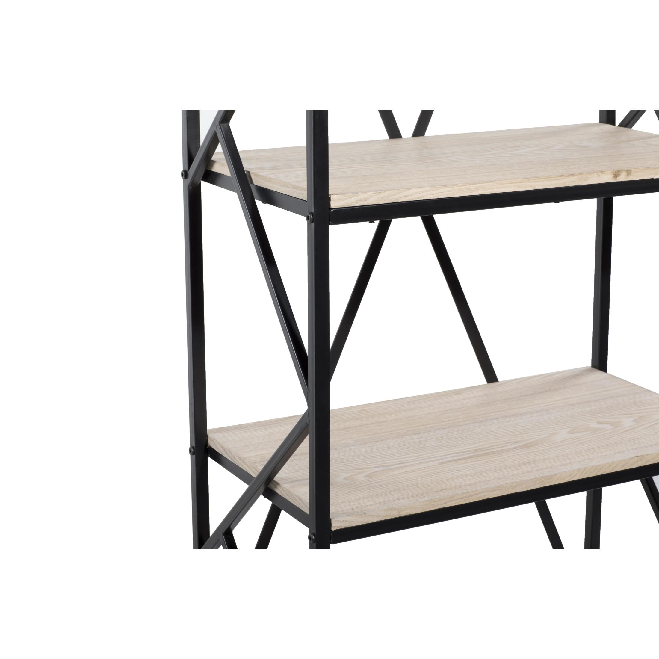DecMode 29" x 74" Brown Wood 5-Tier Shelving Unit with Black Metal Frame, 1-Piece