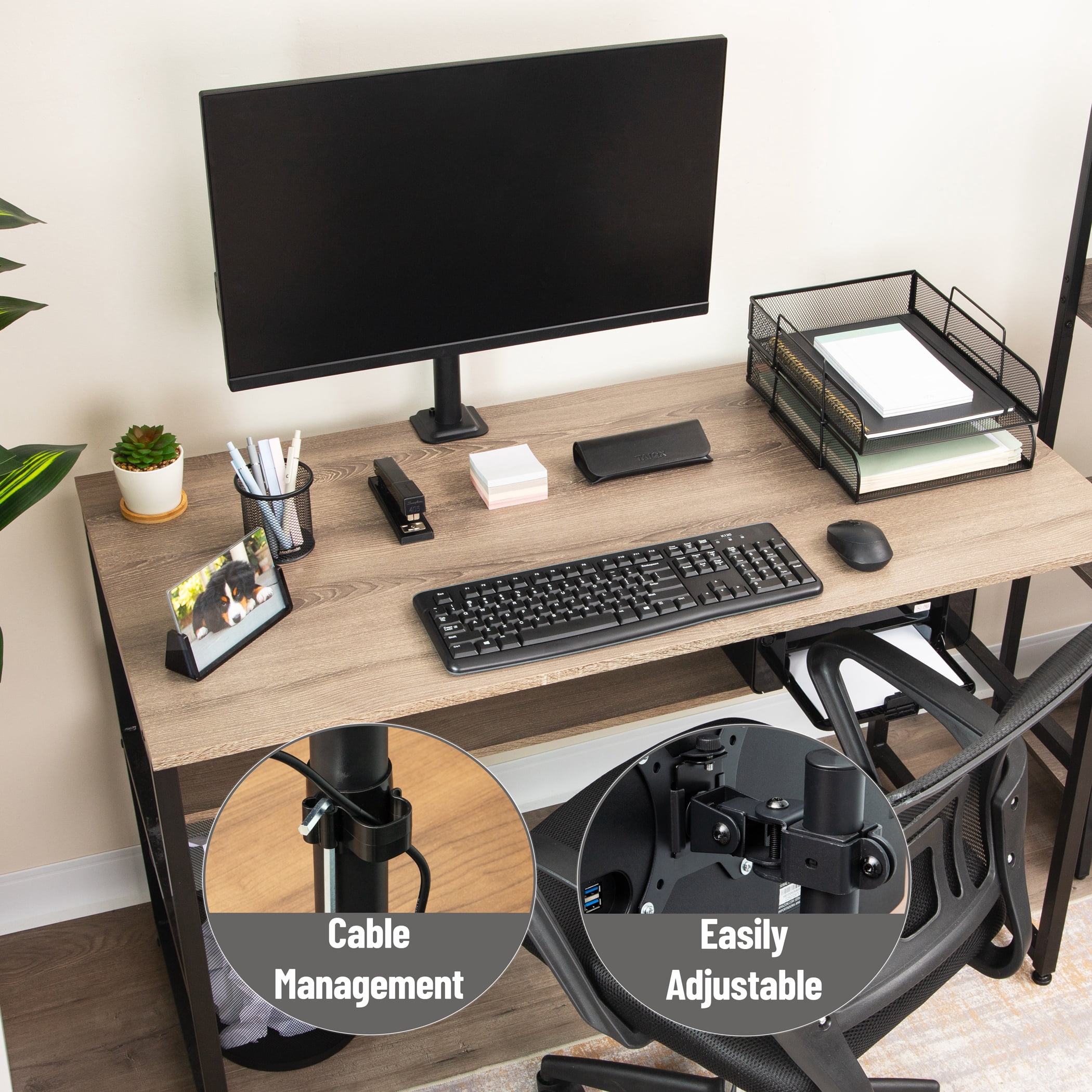 Mind Reader Single Monitor Desk Mount for 13"-32" Screens, VESA 75x75/100x100, 180° Rotation, ±90° Swivel, ±45° Tilt, 17.6 lb Load Capacity, Black