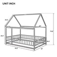 thumbnail image 6 of Full Size House Bed with Roof and Fence Guardrails, Full Size Floor Bed with Pine Wood Frame, Playhouse Bed for Children Girls and Boys, No Bed Slats, Gray, 6 of 8