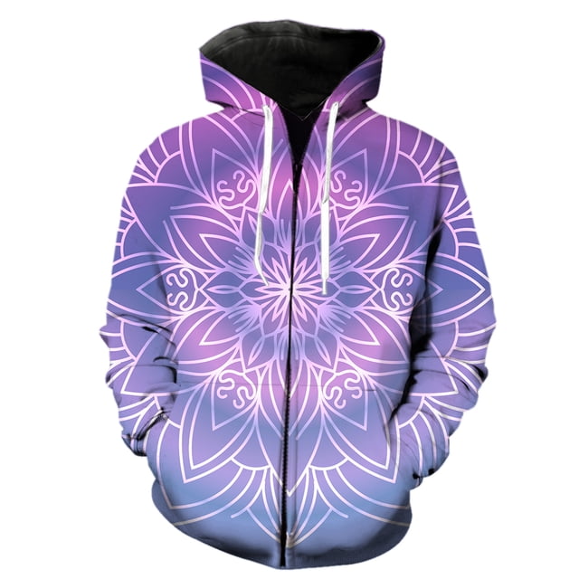Sudadera con capucha y cremallera de mandala para hombre, estilo hip hop, unisex, de gran tamaño, estilo Harajuku, con estampado 3D, divertida y genial, de manga larga.