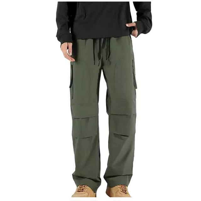 Mens Work Pants Pantalones Para Hombre Fashion Casual Solid Color Pockets Elastic Rope Casual Pants