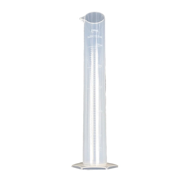 Cilindro graduado de plástico de 2 piezas, 250 ml, cilindro de medición científico con base extra estable, plástico de polipropileno
