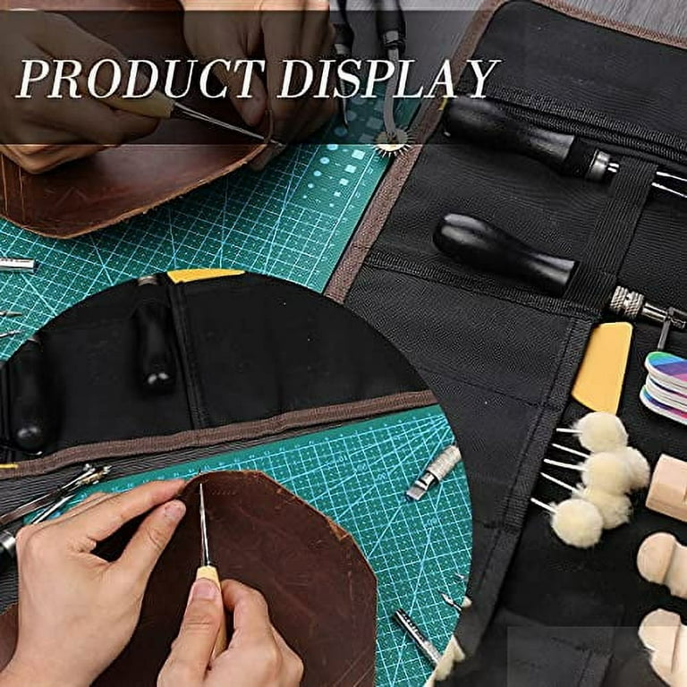 Appliancemate Leathercraft Working Tools Kit, Leather Craft Stamping Tools with Cutting Mat, Stitching Groover, Prong Punch, Snaps, Rivets Ki