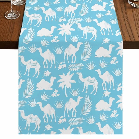 Table Runners 70 Inches Long Dress Scarves, Tropical Plants Farmhouse Coffee/Dining/Kitchen Table Decor, Holiday Table Runner, Summer Modern Abstract Camels Sky Blue 13x70 Inch