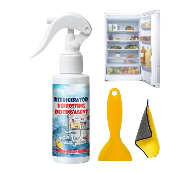 Refrigerator Cleaner Spray | Cooler Freezer Deodorizer | Ice Melt Rapid Defrost | Stain Odor Remover | Environmental Formula | 120ml Bottle | Freshens Kitchen