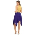 thumbnail image 2 of IEFIEL Womens V Neck Metallic Waistline Liturgical Praise Dance Dress Sleeveless Asymmetrical Modern Dance Show Costume Dark Purple-A S, 2 of 7