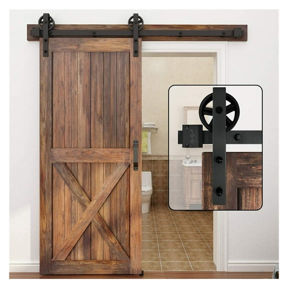 Sliding Barn Door Hardware Hangers 2pcs Black (Big Spoke Wheel(2PCS)) ,Easy to Install