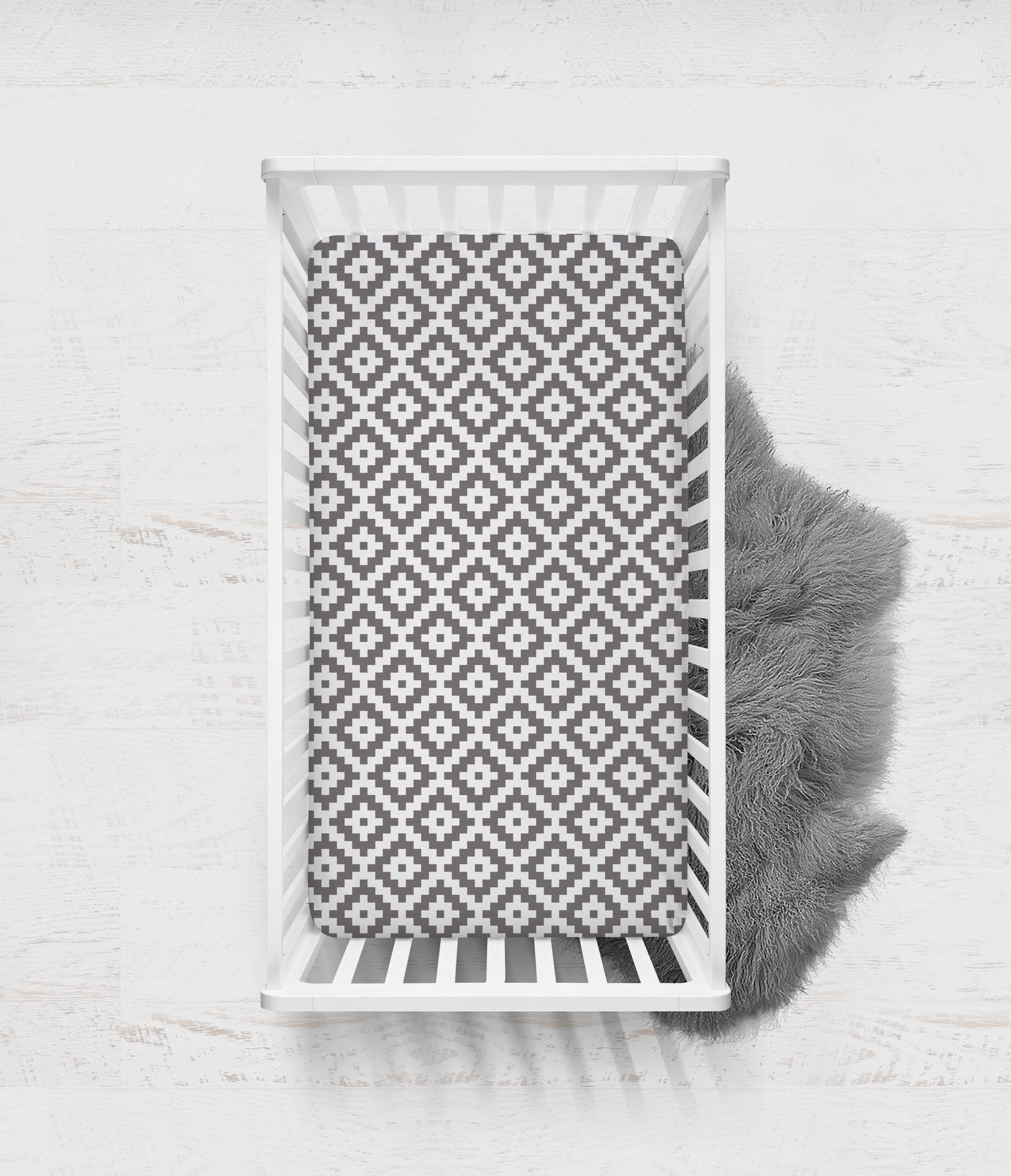 Bacati - Crib or Toddler Bed Fitted Sheet, Aztec Love Grey