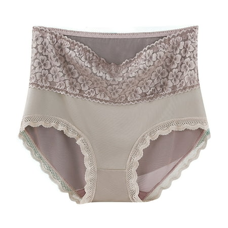 DJskiyers Womens High Waist Underwear Floral Tummy Control Panties Breathable Lace Briefs Thin Full Coverage Underpants Soft No Show Panty