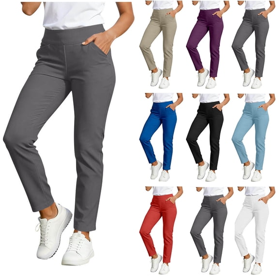Yourumao High Waist Golf Pants for Women Stretch Straight Leg Pants Solid Color Classic Fit Trousers with Pockets for Daily and Business Casual