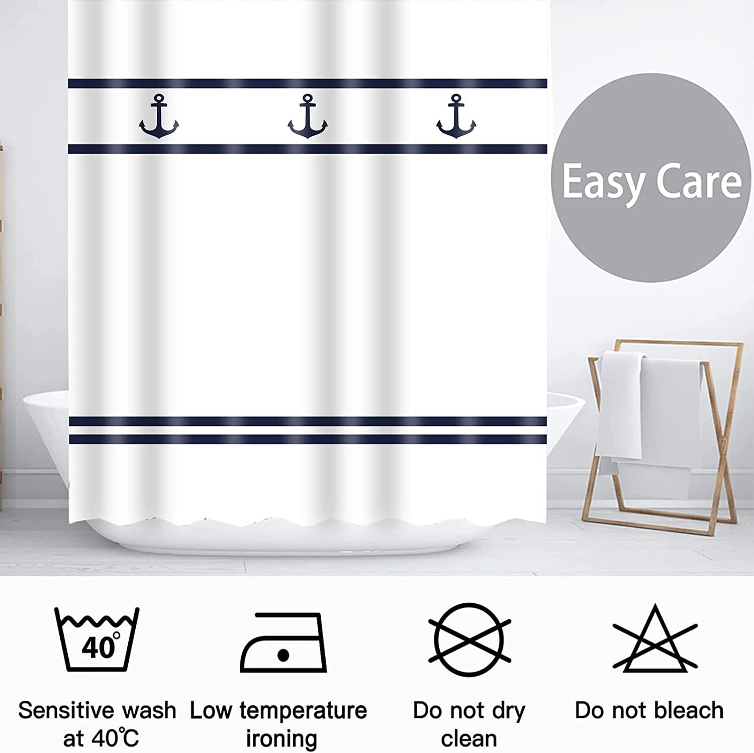 Extra Long Shower Curtain 84 inch Length, Modern Nautical Shower Curtain Set for Bathroom, Water Resistant Polyester Fabric Machine Washable