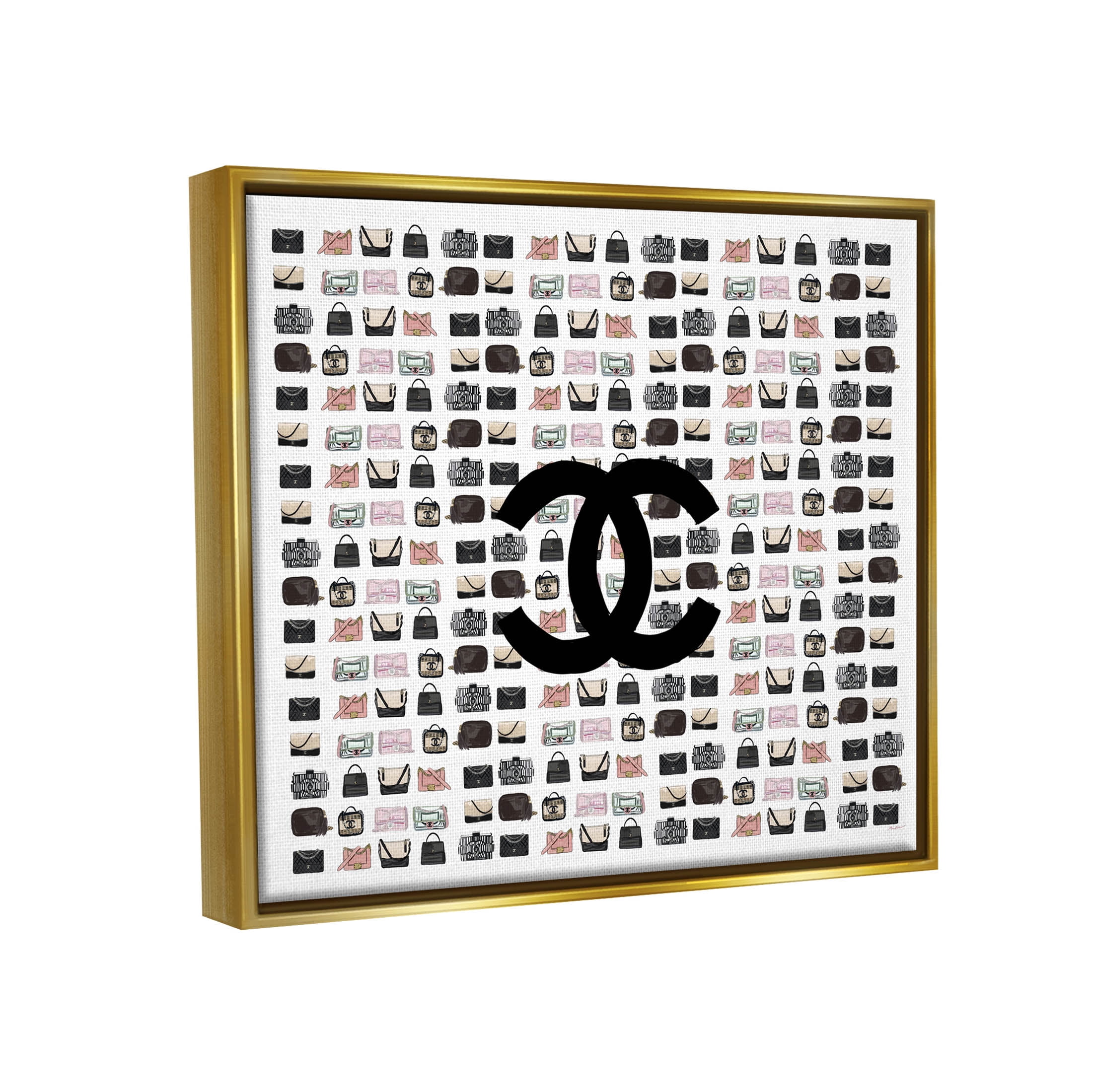 Stupell Industries Fashion Brand Glam Purses Graphic Art Metallic Gold Floating Framed Canvas Print Wall Art, Design by Amelia Noyes