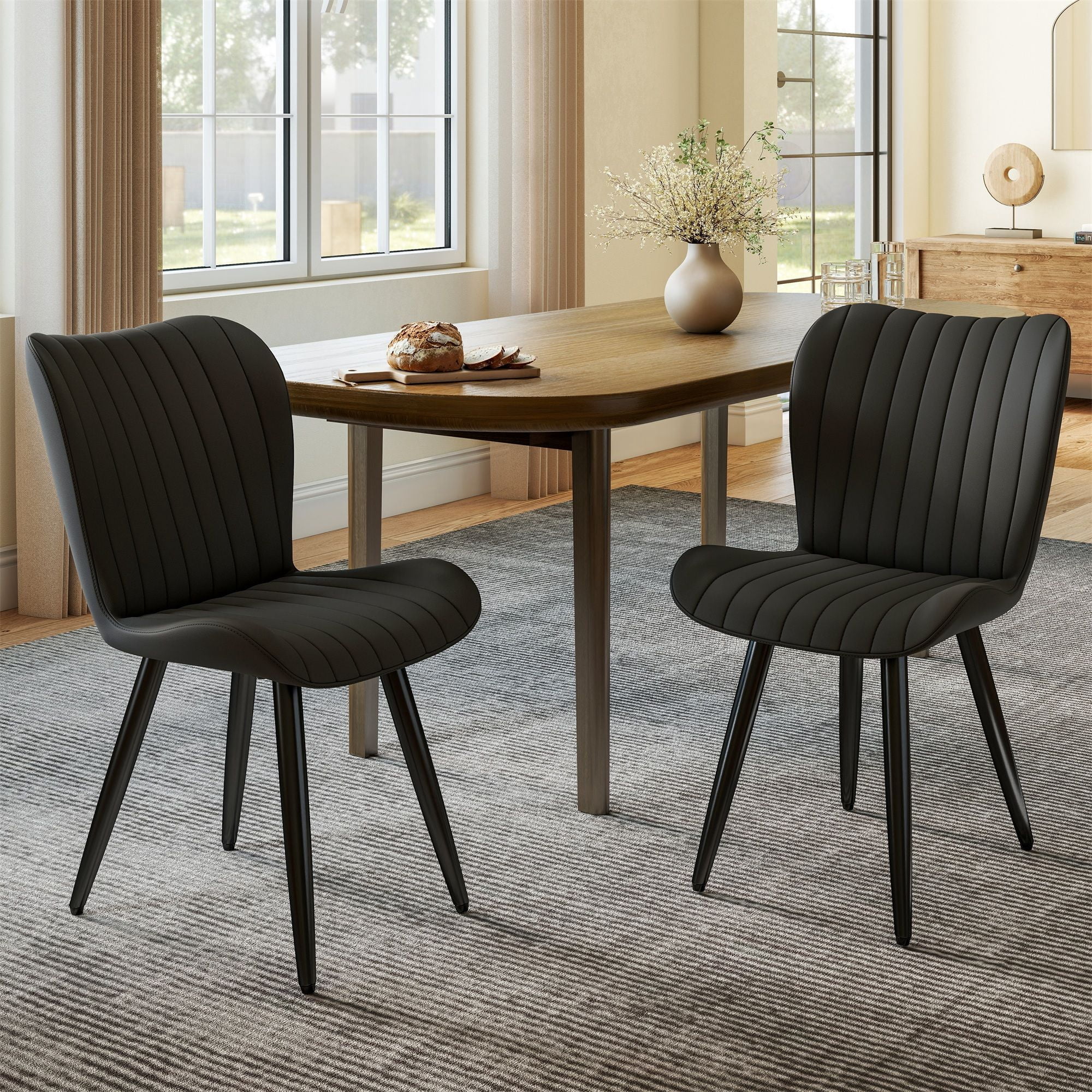 Alvantor Dining Chairs Set of 2 Upholstered Side Chairs with Thick Cushions & Metal Legs for Kitchen Living Room Black