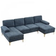 thumbnail image 4 of 114" U-Shaped Modular Sofa,Chenille Fabric Sectional Sofa with Double Chaise Lounge & Gold-Plated Feet,4-Seat Sofa Couch for Living Room Apartment Office,Grey-Blue Color, 4 of 8
