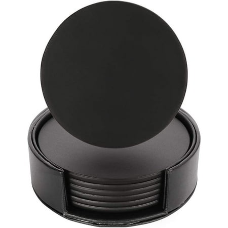 

Coasters Leather 6 Pieces Drink Coasters Coaster Cup Mat for Drinks Glasses Coffee Beer Pub Black