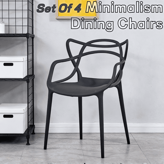 Black Dining Chair Set of 4 - Modern Accent Chairs with Premium Seat Shell Sturdy Metal Legs, Easy Clean Tool-Free Assembly for Home Office