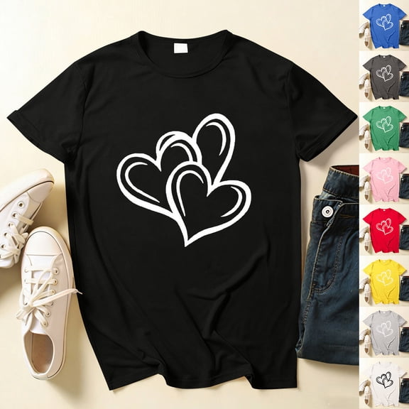 AGWOLF Womens Plus Size Valentines T Shirt Cute Love Heart Graphic Tee Short Sleeve Crewneck Shirts Funny Print Tops