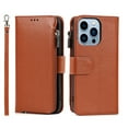 thumbnail image 2 of SaniMore iPhone 14 Pro 6.1" 2022 Case with Wrist Strap Zipper Wallet [Card Slots] Premium PU Leather Skin [Retro Durable] Shockproof Anti-scratch Kickstand Business Cover For iPhone 14 Pro, Brown, 2 of 8