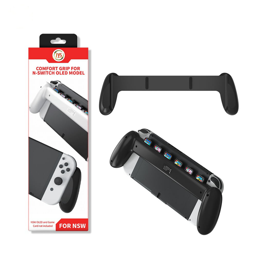 Grip for Nintendo Switch OLED, Comfortable and Ergonomic Gaming Portable Protective Handheld with 6 Game Storage and Stand - -