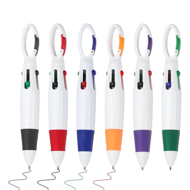 Bolígrafos retráctiles de 4 colores, bolígrafo con clip de hebilla y llavero para regalos de suministros de oficina 6