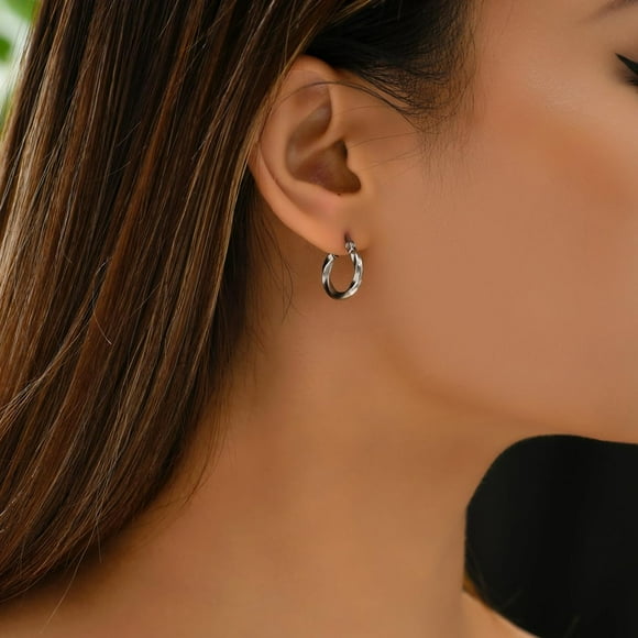 Stainless Steel Twist Silver Hoop Earrings For Women Classic Unique Design and Trendy Jewelry For Women Perfect for Casual Office and Party Wear