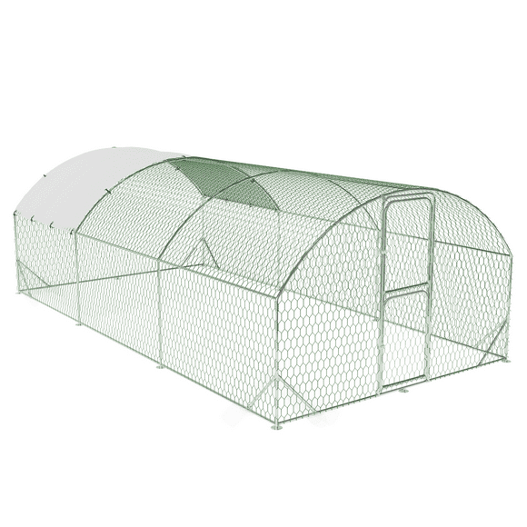 9.8'Lx19.7'Wx6.6'h Large Metal Walkin Chicken Coop, Heavy Duty Outdoor Chicken Run with Waterproof Anti-UV Cover, Dome Roof Poultry Pen for Chickens Ducks Rabbits - Yard Farm Chicken Cage