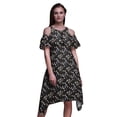 thumbnail image 1 of Bimba Bird Printed Womenâ€™s Ruffle Front Cold Shoulder Swing Shift Dress-XX-Large, 1 of 6