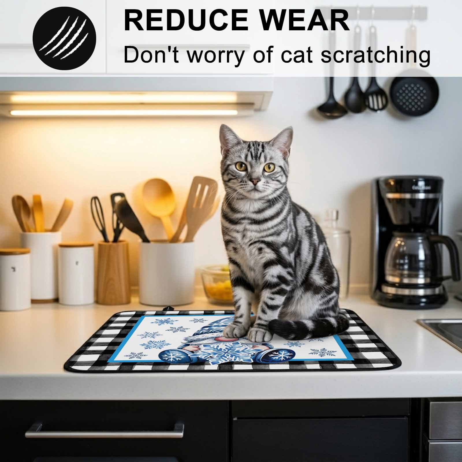 Christmas Stove Top Cover for Electric Stove, Heat-proof & Non Slip Glass Top Stove Cover Protector, Winter Blue Snowflakes Gnomes Black Plaid Kitchen Flat Cooktop Rubber Mat 24x21 Inches