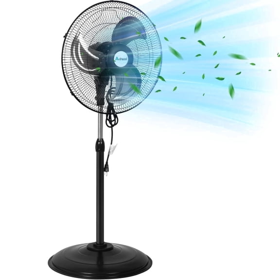 Achazel 18" Oscillating Pedestal Fan, 3 Speeds Heavy Duty Industrial Standing Fan with Aluminum Blades Adjustable Height for Commercial and Garage