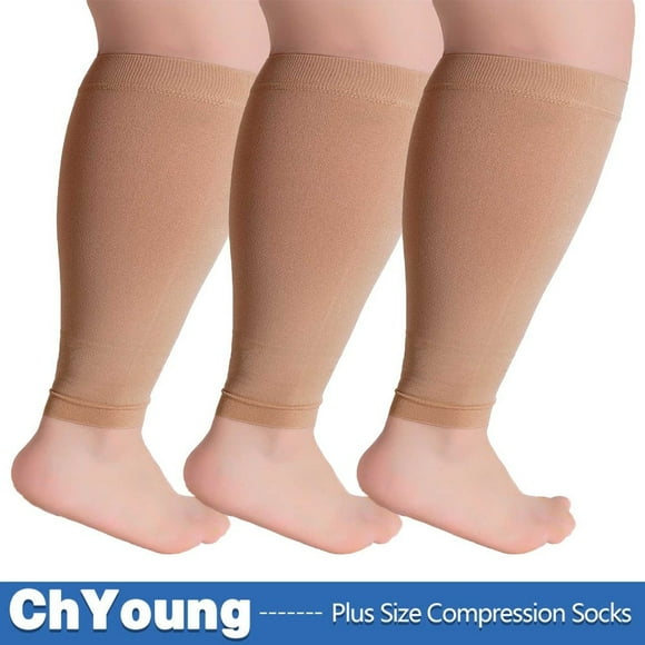 (3 Pair) Graduated Compression Socks Plus Size Circulation 20-30 mmHg - Extra Wide Opaque Closed Toe Women & Men Knee High Stockings for Swelling Edema Maternity Nursing Recovery DVT - Skin, Small