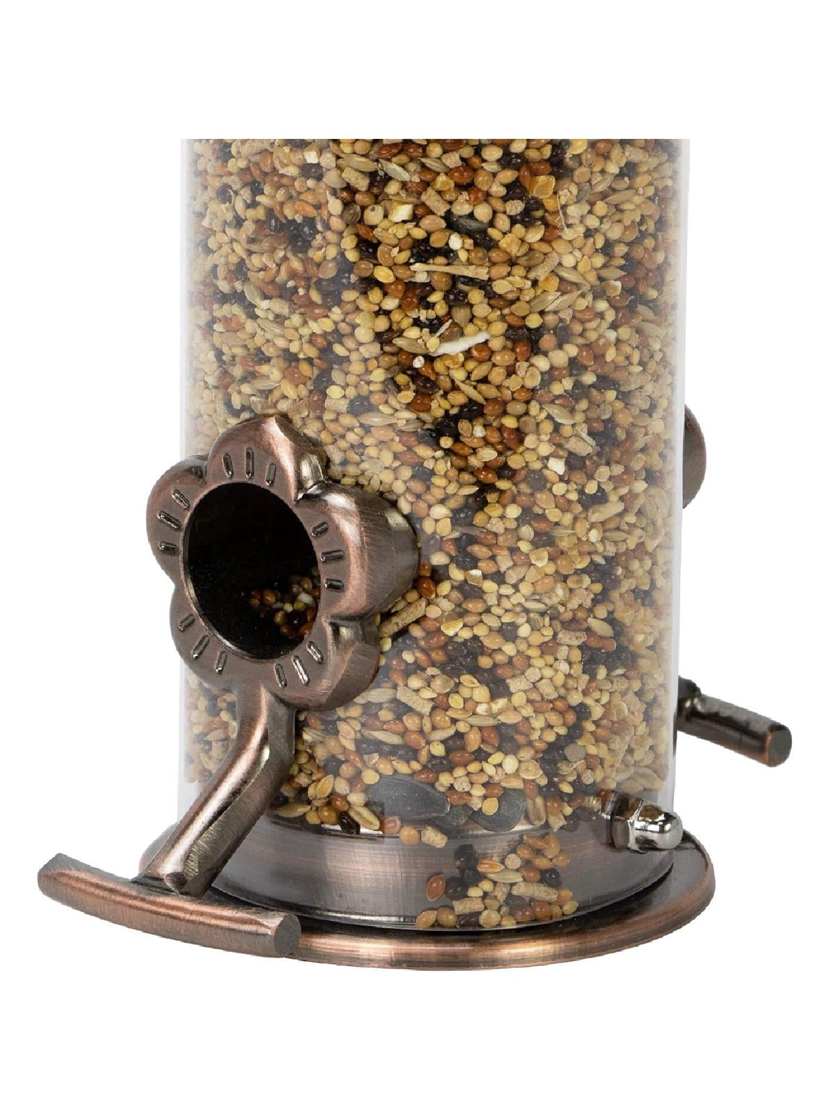 Mixed Seed Bird Feeder Cast Stainless Steel Tube Feeder Heavy Duty flip top and Easy Clean Base